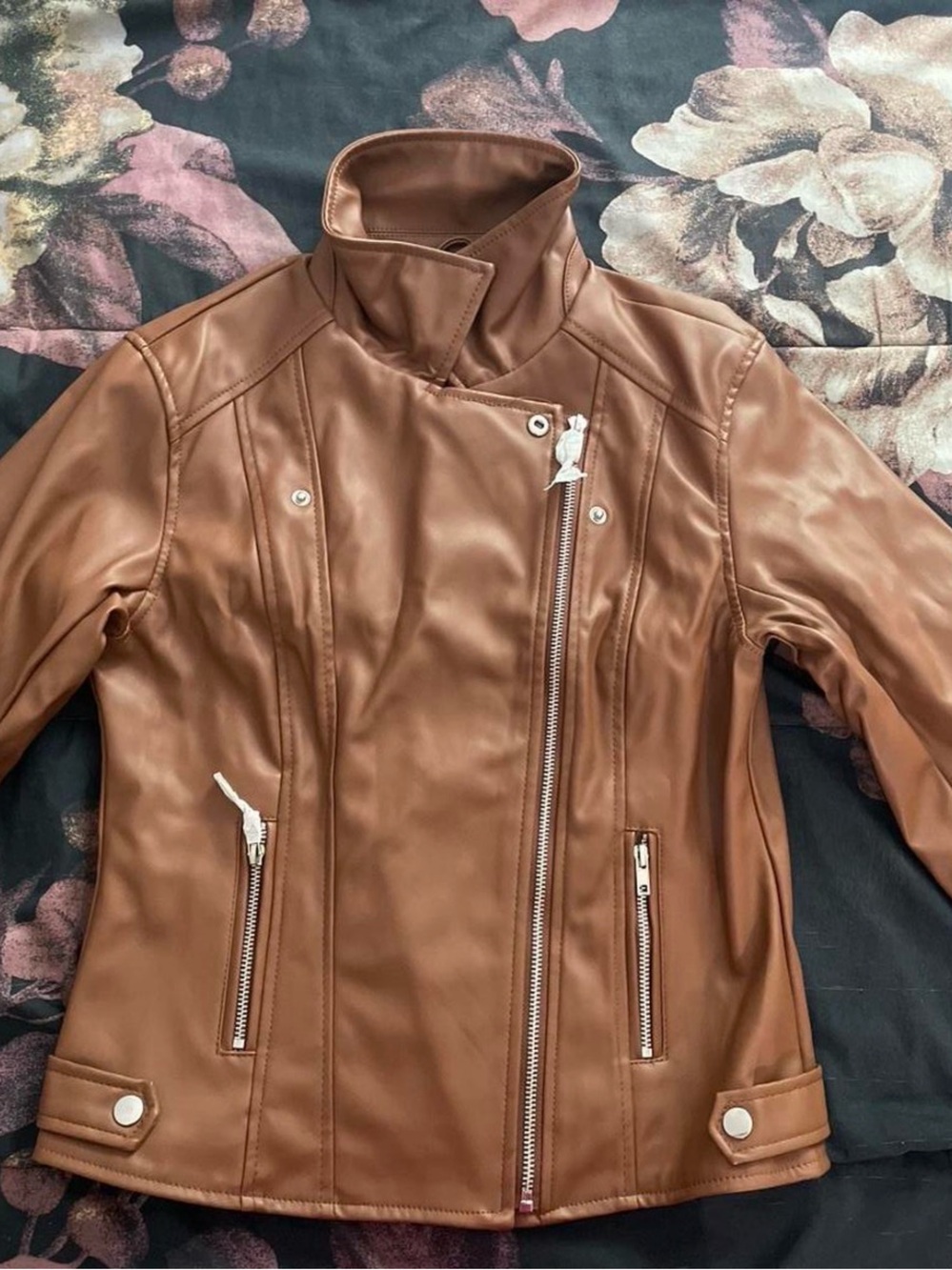 Men's Faux Leather Biker Jacket in Chestnut Brown
